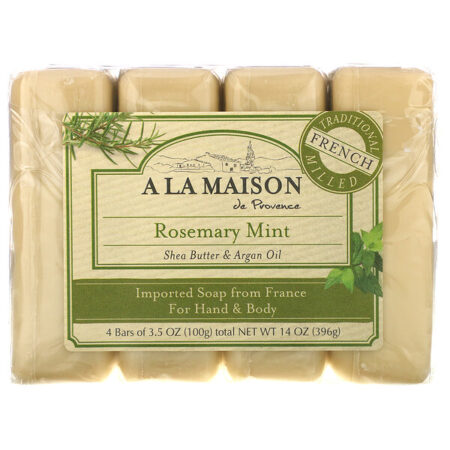 A La Maison de Provence, Sabão em Barra para Mãos e Corpo, Menta Alecrim, 4 Barras, 3,5 oz (100 g) Cada