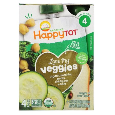 Happy Family Organics, Happy Tot, Stage 4, Love My Veggies, Organic Zucchini, Pears, Chickpeas & Kale, 4 Pouch, 4.22 oz (120 g) Each