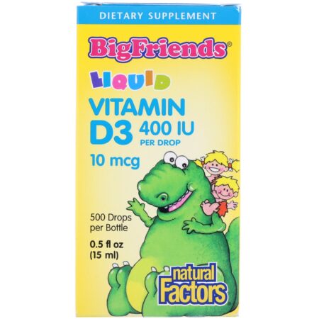 Natural Factors, Big Friends, Liquid Vitamin D3, 10 mcg 400 IU, 0.5 fl oz (15 ml) - Image 2