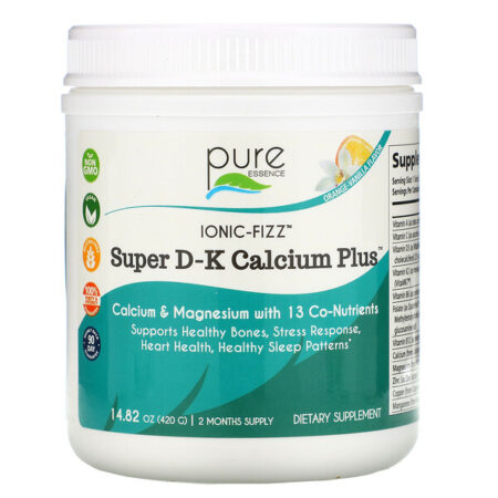 Pure Essence, Ionic-Fizz, Super D-K Calcium Plus, Laranja com Baunilha, 420 g (14,82 oz)