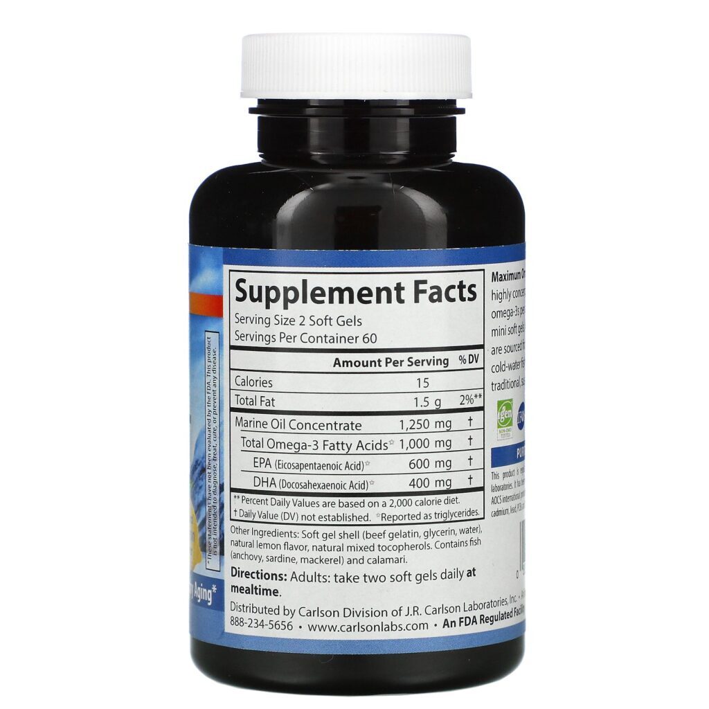Carlson Labs, Maximum Omega Minis, Natural Lemon Flavor, 1,000 mg, 120 Mini Softgels - Imagem 2