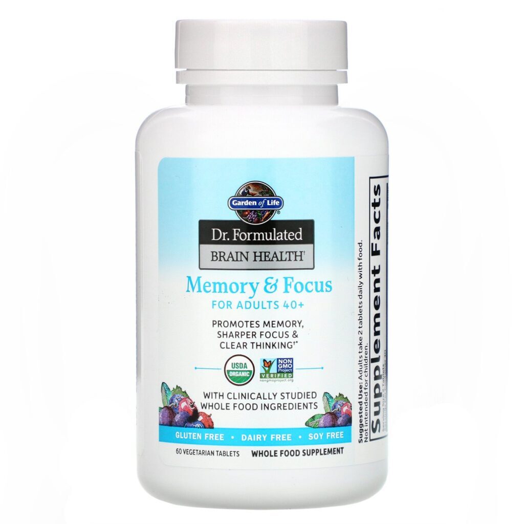 Garden of Life, Dr. Formulated Brain Health, Memória e Concentração Para Adultos Acima dos 40 Anos, 60 Comprimidos de Origem Vegetal - Imagem 3