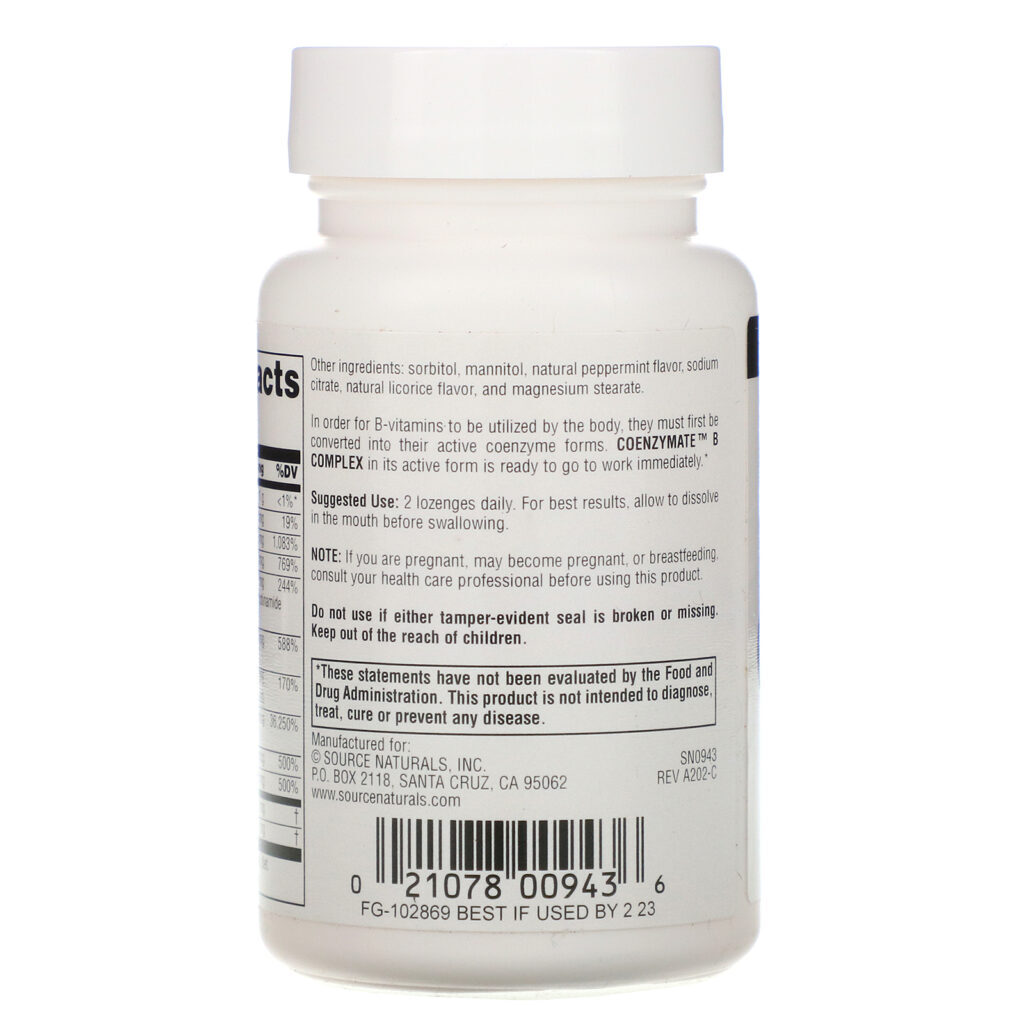 Source Naturals, Coenzymate B Complex, Peppermint Flavored, 60 Lozenges - Imagem 2