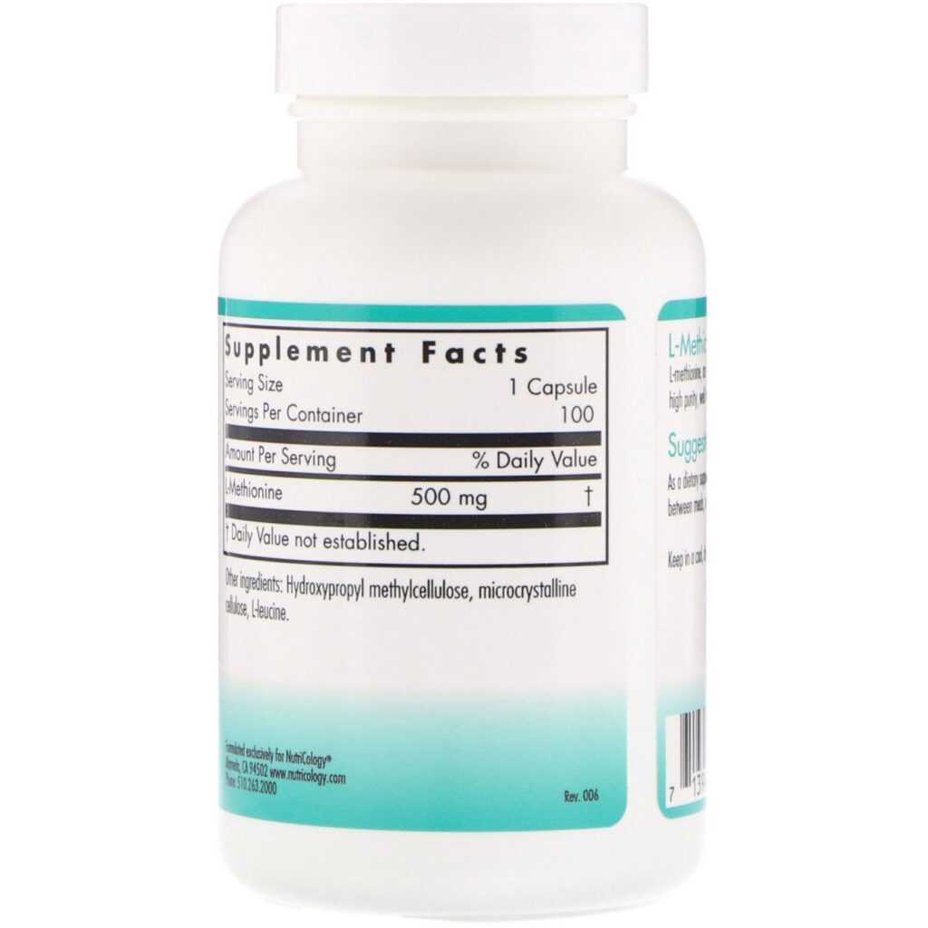 Nutricology, L-Metionina, 100 Cápsulas Vegetais - Imagem 2
