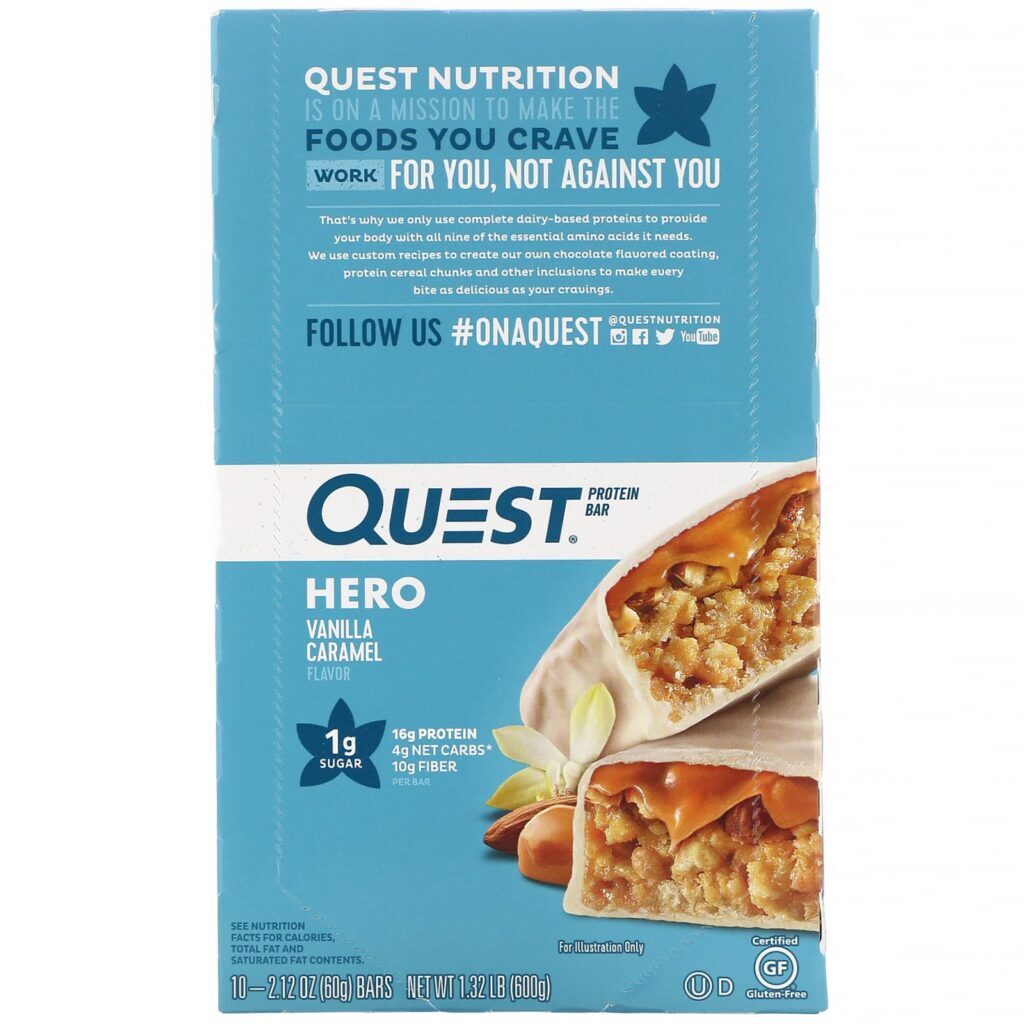 Quest Nutrition, Hero Barra de Proteínas, Caramelo e Baunilha, 10 Barras, 60 g (2,12 oz) Cada - Imagem 2
