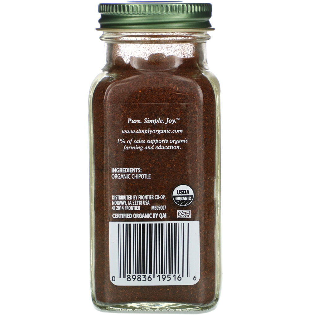 Simply Organic, Pimenta Chipotle Orgânica em Pó, 75 g - Imagem 2