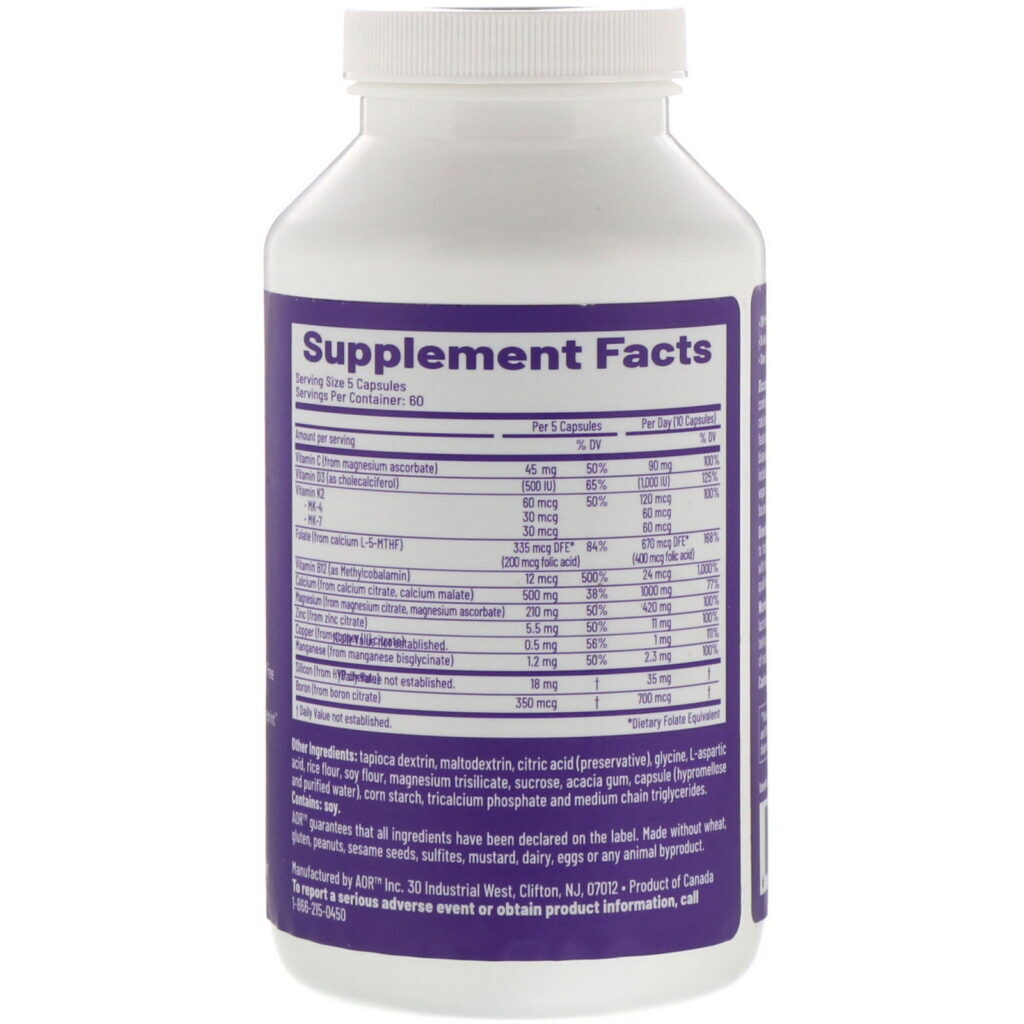 Advanced Orthomolecular Research AOR, Ortho Bone Vegan, 300 Cápsulas Vegetarianas - Imagem 2