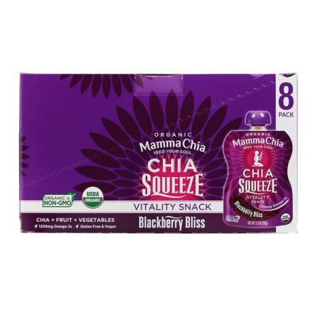 Mamma Chia, Organic Chia Squeeze, Vitality Snack, Blackberry Bliss, 8 Squeezes, 3.5 oz (99 g) Each