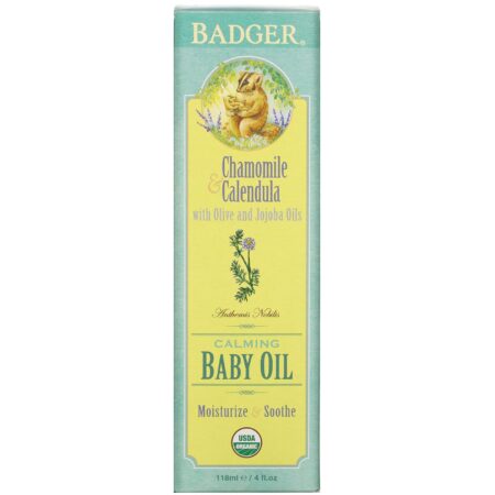 Badger Company, Calming Baby Oil, Chamomile & Calendula with Olive and Jojoba Oils, 4 fl oz (118 ml) - Image 2