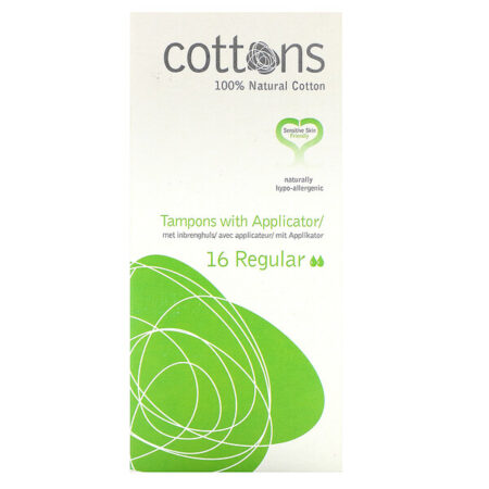 Cottons, 100% Natural Cotton, Tampons with Applicator, Regular, 16 Tampons