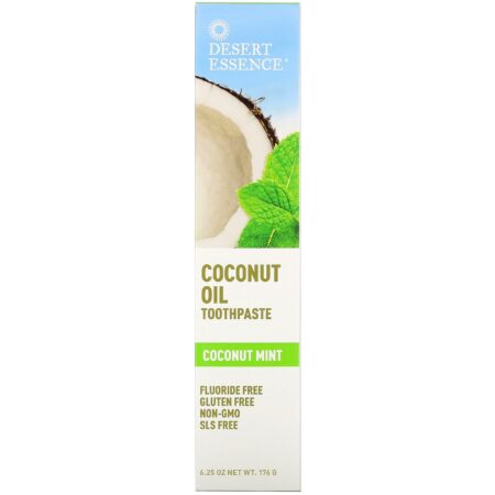 Desert Essence, Creme dental com óleo de coco, coco e menta, 6,25 oz (176 g) - Image 2