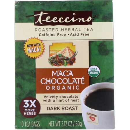 Teeccino, Chá de Ervas Torradas Orgânicas, Sabor Chocolate, Torrefação Escura, Sem Cafeína, 10 Saquinhos de Chá, 60 g (2,12 oz)