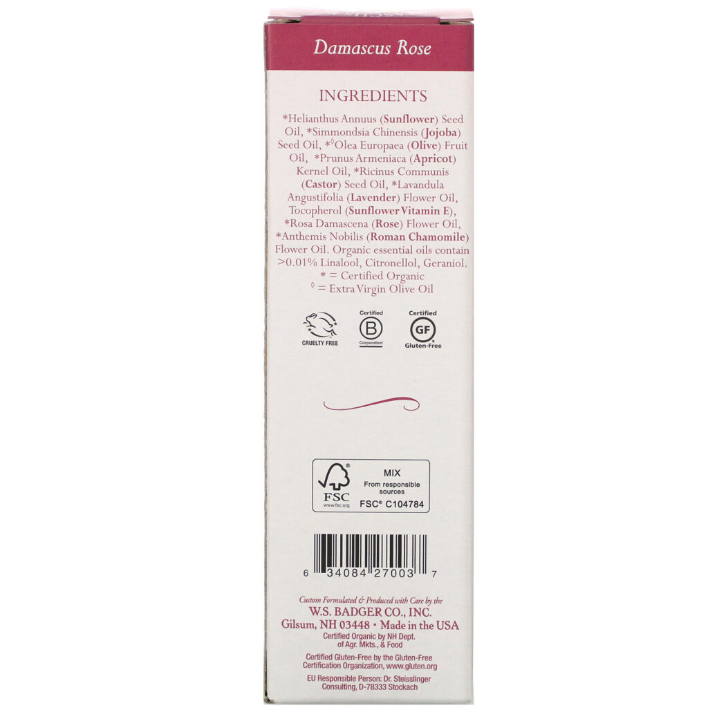 Badger Company, Face Care, Damascus Rose Cleansing Oil, 2 fl oz (59.1 ml) - Imagem 3