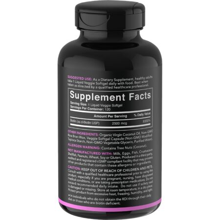 Sports Research, Biotin with Coconut Oil, 2,500 mcg, 120 Veggie Softgels - Image 2