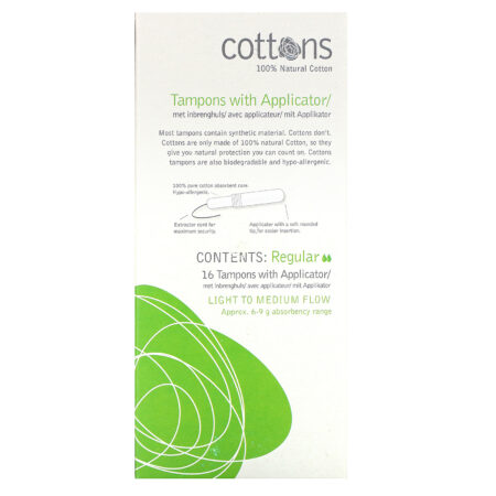 Cottons, 100% Natural Cotton, Tampons with Applicator, Regular, 16 Tampons - Image 3