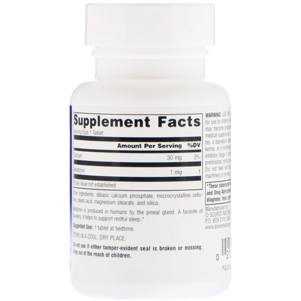 Source Naturals, Melatonina, 1 mg, 100 Comprimidos - Imagem 2