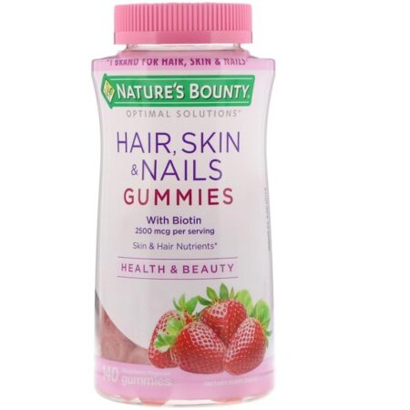 Nature's Bounty, Optimal Solutions, Cabelos, Pele e Unhas, Sabor de Morango, 2.500 mcg, 140 Balas de Goma