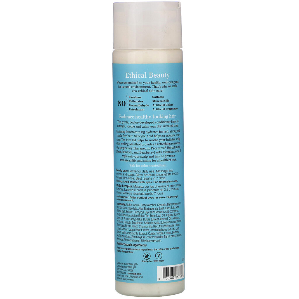 Derma E, Scalp Relief Conditioner, Therapeutic Psorzema Herbal Bland, 10 fl oz (296 ml) - Imagem 2