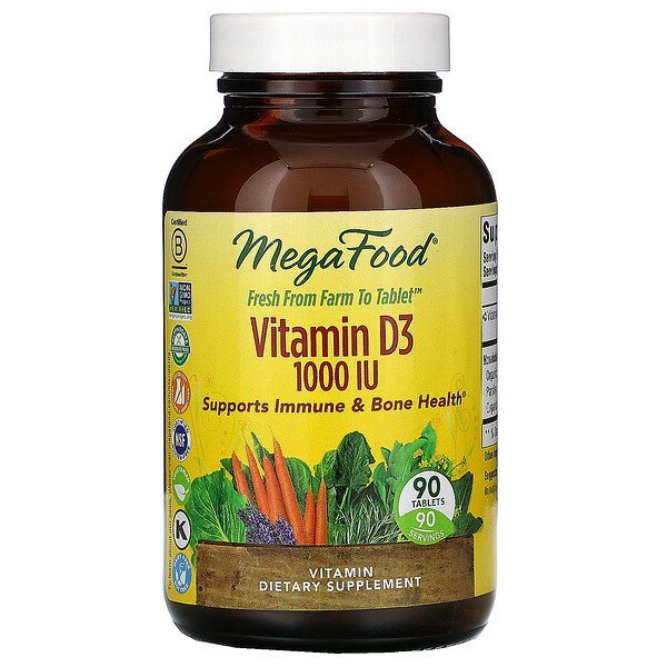 MegaFood, Vitamina D3, 1.000 UI, 90 Comprimidos