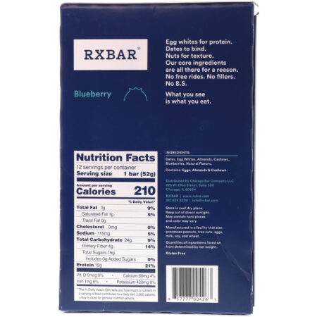 RXBAR, Protein Bar, Blueberry, 12 Bars, 1.83 oz (52 g) Each - Image 3