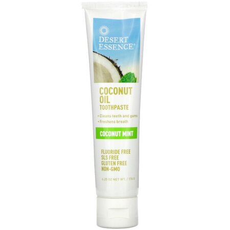 Desert Essence, Creme dental com óleo de coco, coco e menta, 6,25 oz (176 g)