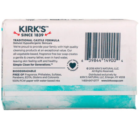 Kirk's, Gentle Castile Soap Bar, Fragrance Free, 4 oz (113 g) - Image 3