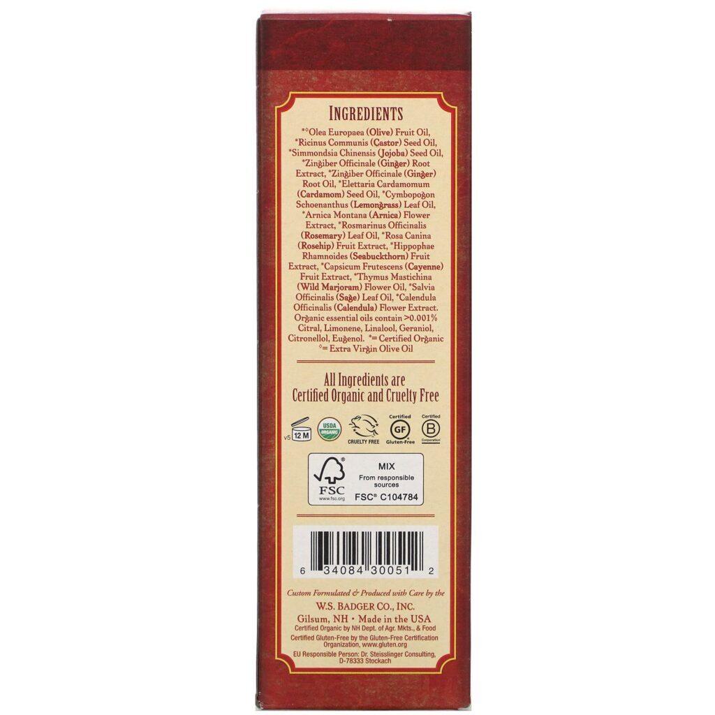 Badger Company, Deep Tissue Massage Oil, Ginger with Arnica & Cayenne, 4 fl oz (118 ml) - Imagem 3