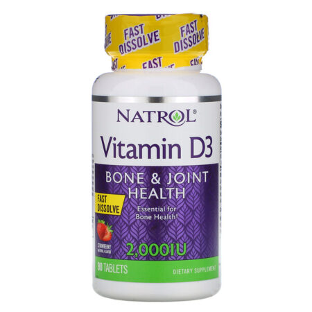 Natrol, Vitamina D3, morango, 2.000 UI, 90 comprimidos