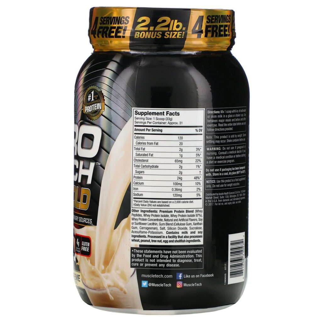 Muscletech, Nitro Tech, 100% Whey Gold, Creme de Baunilha Francês, 2,20 lbs (999 g) - Imagem 2
