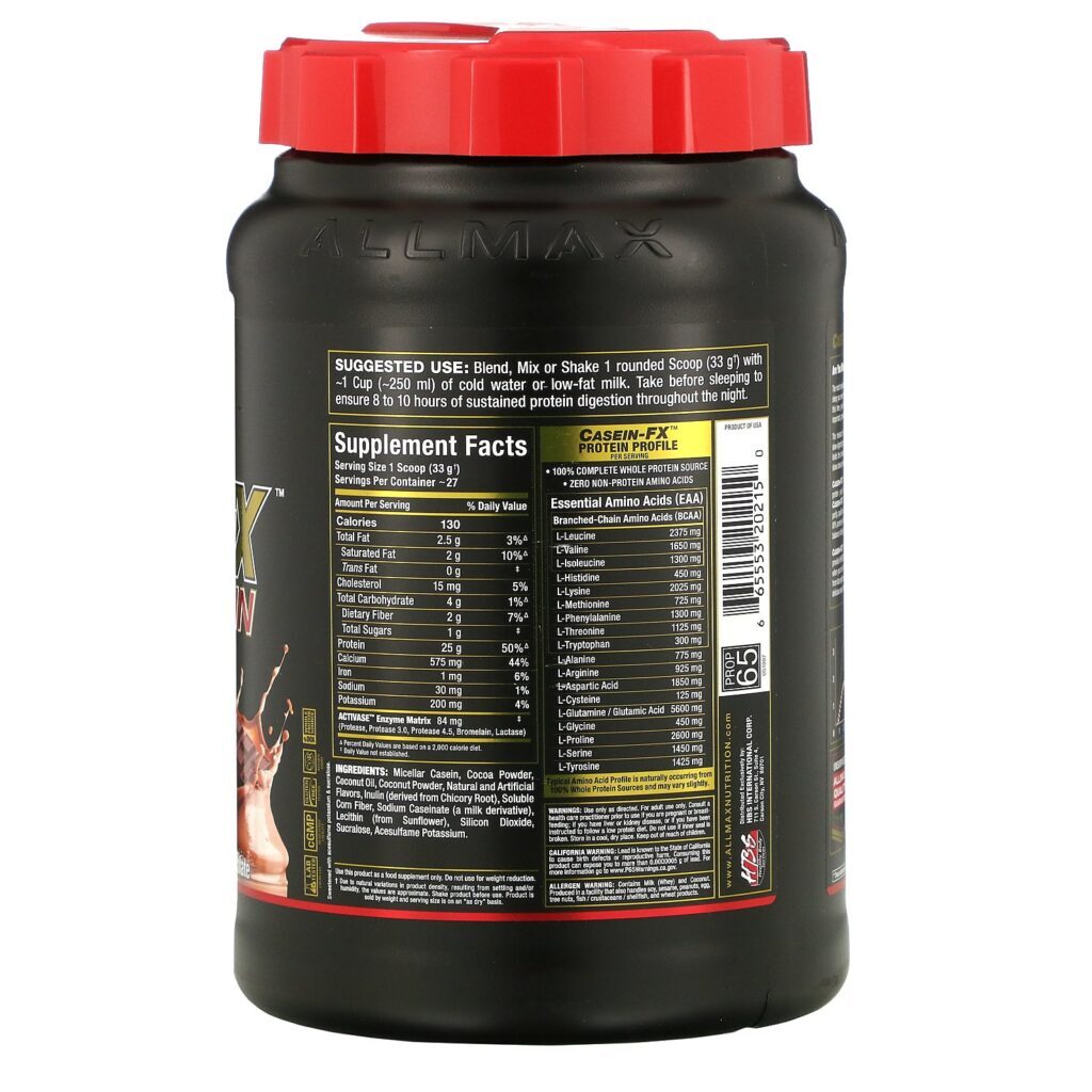 ALLMAX Nutrition, CaseinFX, 100% Caseína Proteína Micelar, Chocolate, 2 lbs. (907 g) - Imagem 2