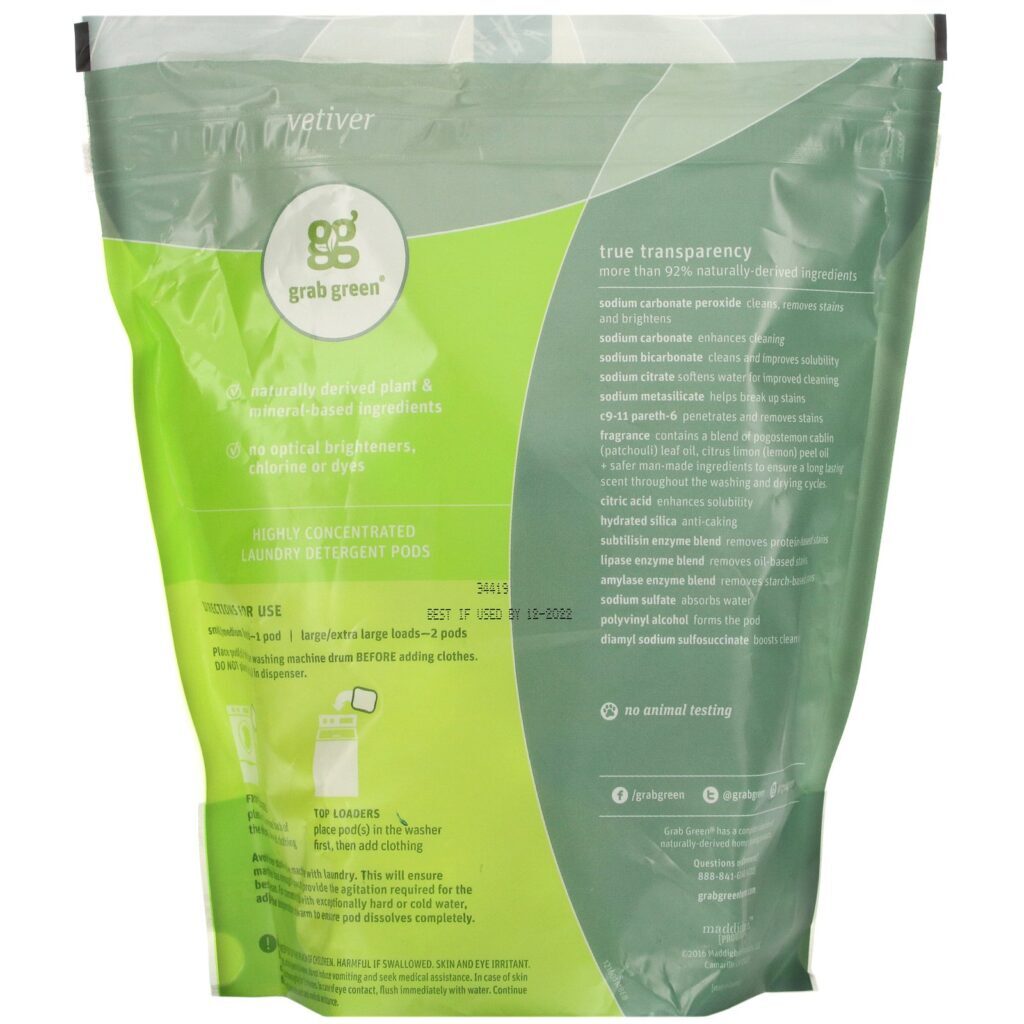Grab Green, 3-in-1 Laundry Detergent Pods, Vetiver, 60 Loads, 2 lbs - Imagem 2