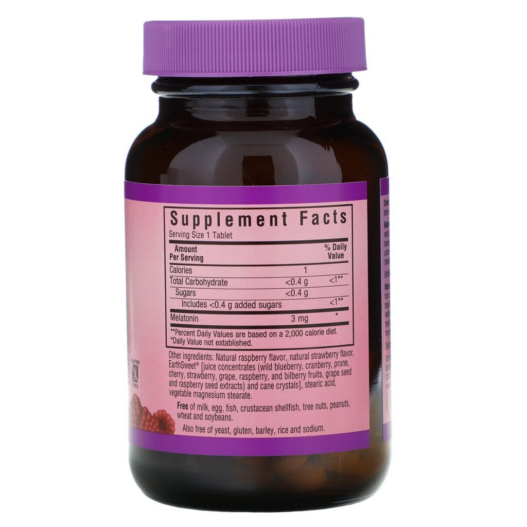 Bluebonnet Nutrition, Mastigáveis Doces da Terra, Melatonina, Sabor Natural de Framboesa, 3 mg, 120 Comprimidos Mastigáveis - Imagem 2