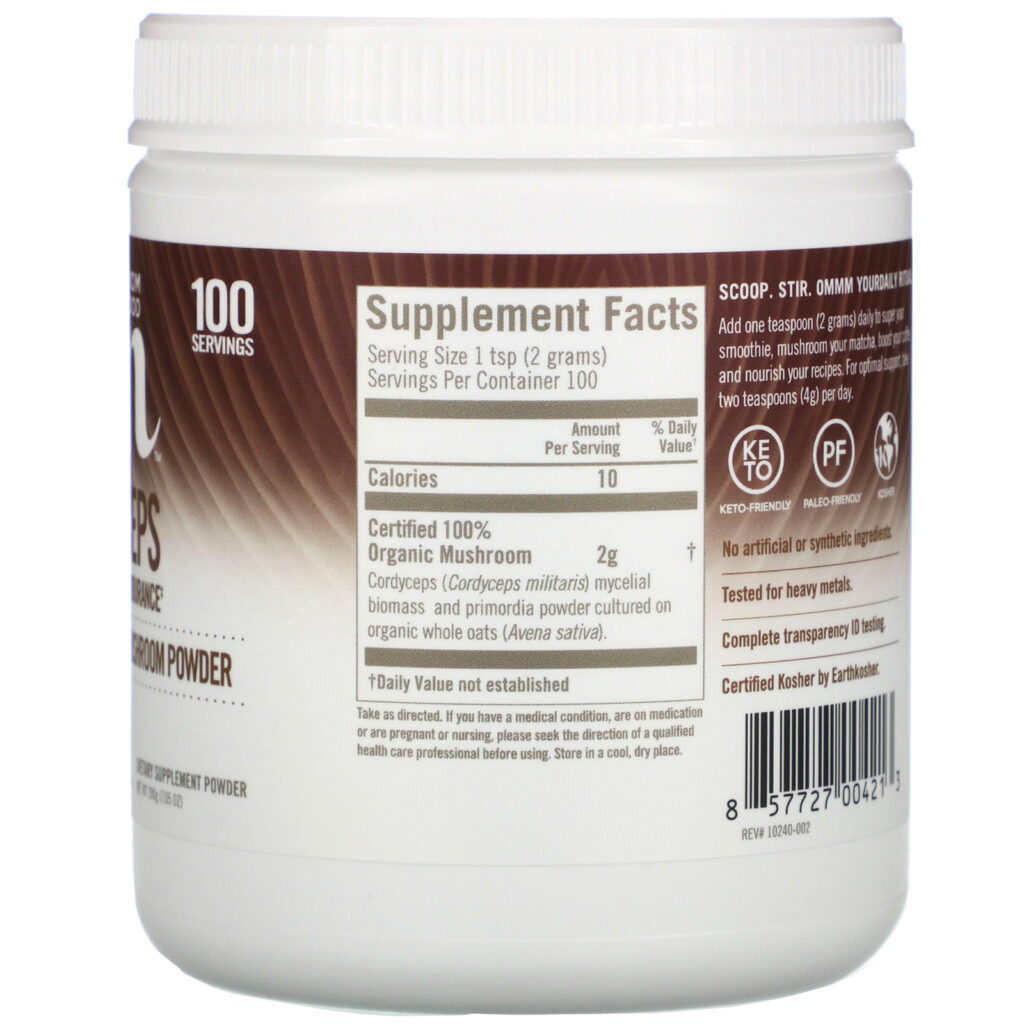 Om Mushrooms, Cordyceps, Certified 100% Organic Mushroom Powder, 7.05 oz (200 g) - Imagem 2