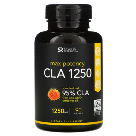 Sports Research, CLA 1250, Potência Máxima, 1,250 mg, 90 Cápsulas Gelatinosas