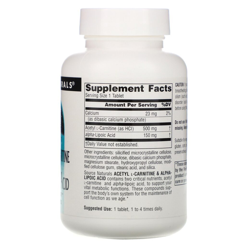 Source Naturals, Acetyl L-Carnitine & Alpha-Lipoic Acid, 650 mg, 60 Tablets - Imagem 2