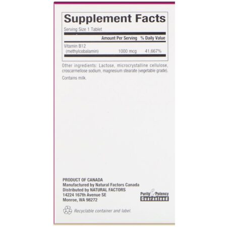 Natural Factors, B12, Methylcobalamin, 1,000 mcg, 90 Chewable Tablets - Image 2