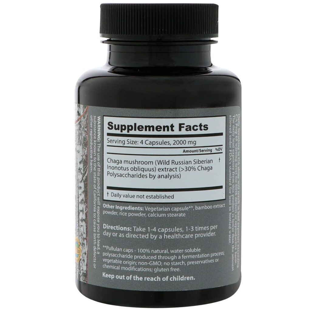 Dragon Herbs, Chaga Siberiano Silvestre, 500 mg, 100 Cápsulas - Imagem 2