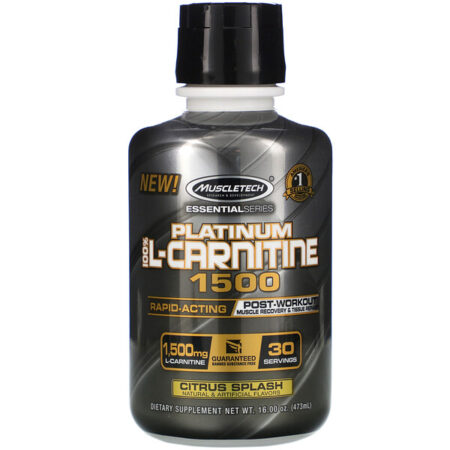 Muscletech, Essential Series, Platinum 100% L-Carnitine 1500, Post-Workout, Citrus Splash, 1,500 mg, 16 oz (473 ml)