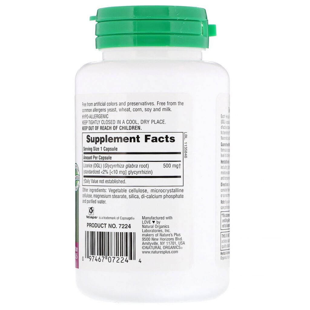 Nature's Plus, Herbal Actives, Alcaçuz (DGL), 500 mg, 60 Cápsulas Vegetarianas - Imagem 2