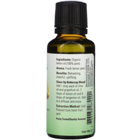 Now Foods, Óleos Essenciais Orgânicos, Limão, 1 fl oz (30 ml) - Imagem 2