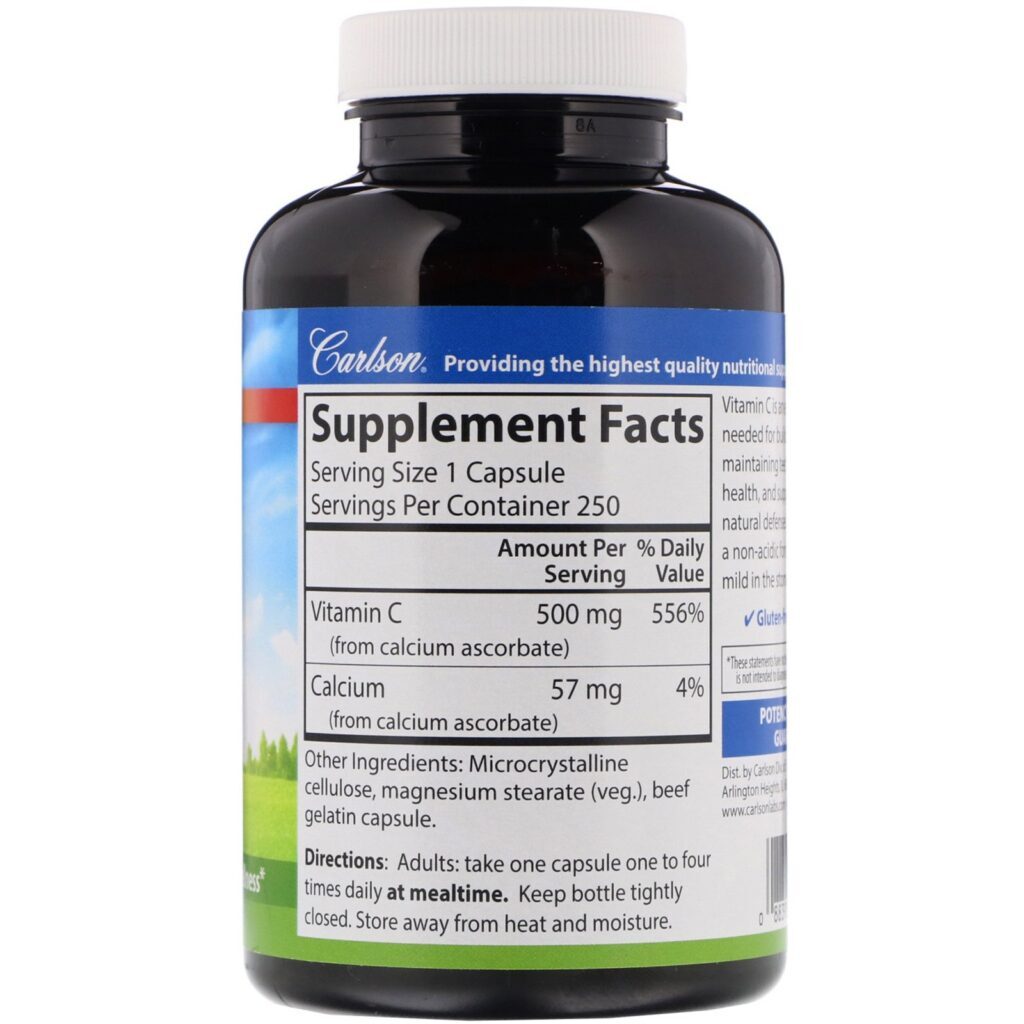 Carlson Labs, Leve-C, 500 mg, 250 cápsulas - Imagem 2