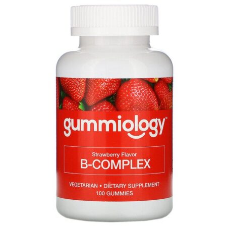 Gummiology, Gomas de Complexo B para Adultos, Sabor Natural de Morango, 100 Gomas Vegetarianas