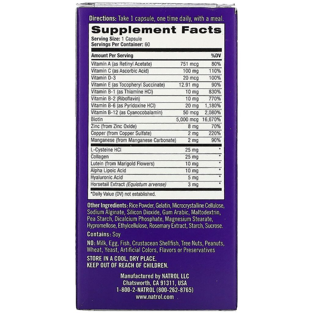 Natrol, Skin, Hair & Nails, Beleza Avançada, 60 Cápsulas - Imagem 2