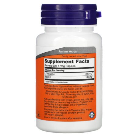 Now Foods, L-Teanina, Potência Dupla, 200 mg, 60 Cápsulas Vegetais - Image 2