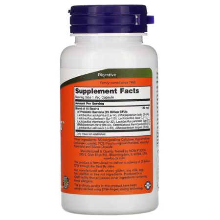 Now Foods, Probiotic-10, 25 Bilhões, 100 Cápsulas Vegetais - Imagem 2