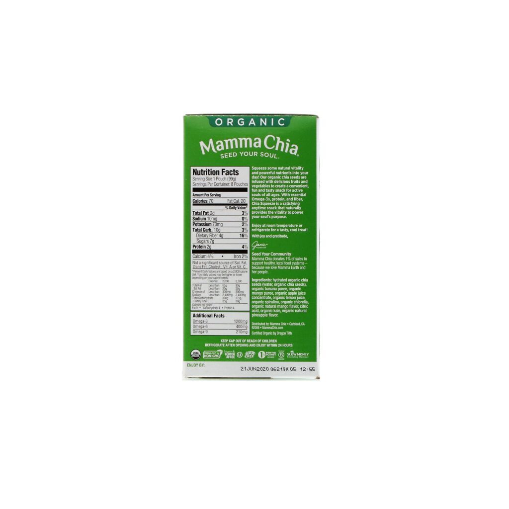 Mamma Chia, Organic Chia Squeeze, Vitality Snack, Green Magic, 8 Squeezes, 3.5 oz (99 g) Each - Imagem 2