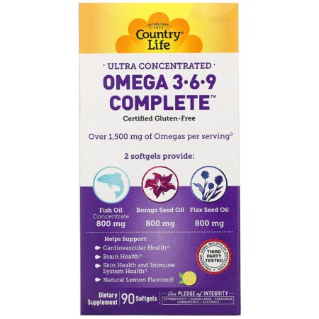 Country Life, Ultra Concentrated Omega 3-6-9 Complete. Natural Lemon, 90 Softgels - Image 2