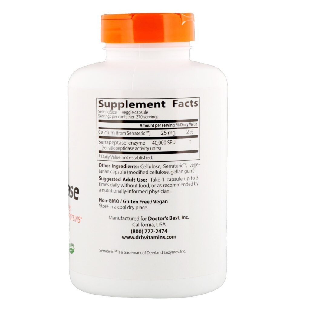 Doctor's Best, Serrapeptase, 40.000 SPU, 270 Cápsulas Vegetais - Imagem 2