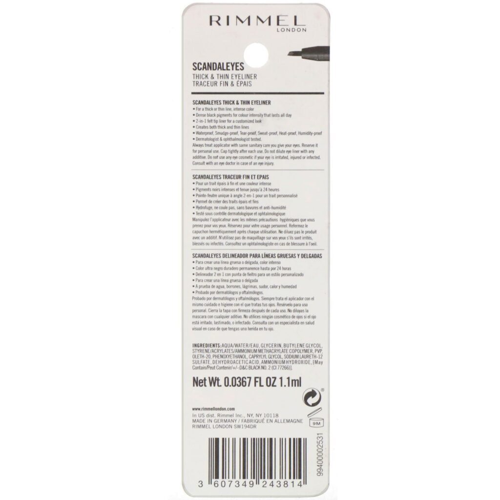 Rimmel London, Delineador de ponta fina e grossa Scandaleyes, Black 001, 1,1 ml - Imagem 3