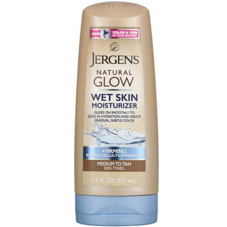 Jergens, Natural Glow, Hidratante para pele molhada, firmador, pele média a bronzeada, 221 ml